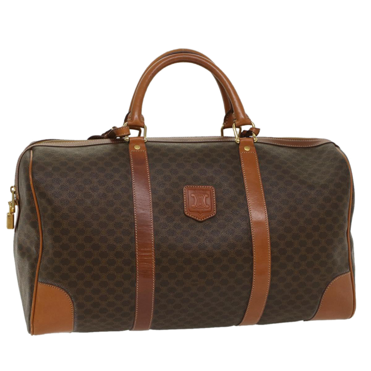 CELINE Macadam Canvas Boston Bag PVC Leather Brown  54715