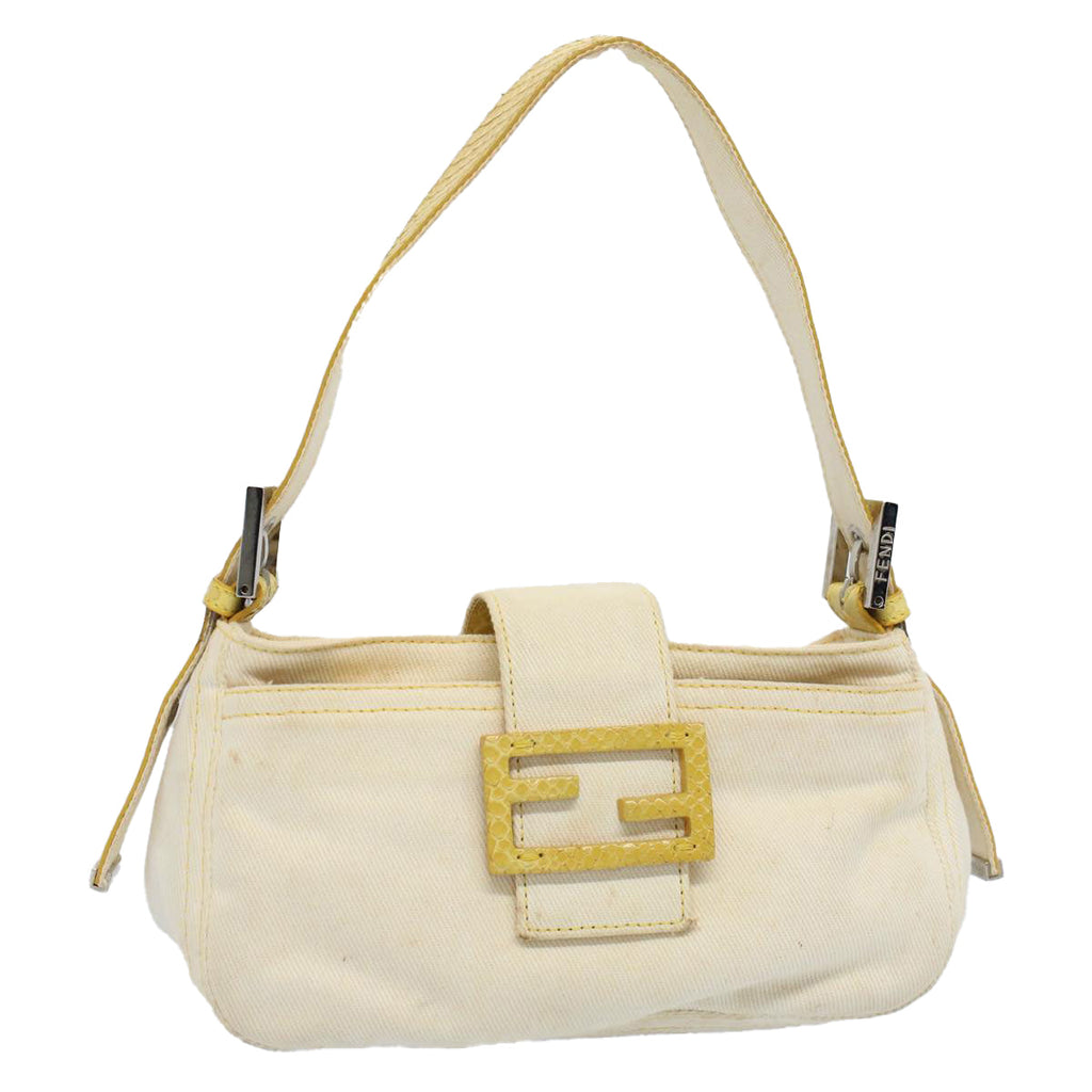 FENDI Mamma Baguette Shoulder Bag Canvas Beige Yellow54739