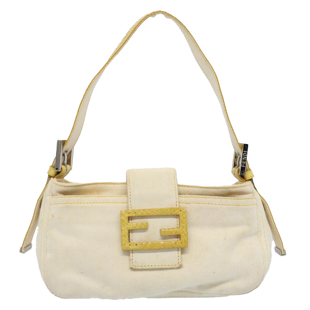 FENDI Mamma Baguette Shoulder Bag Canvas Beige Yellow54739