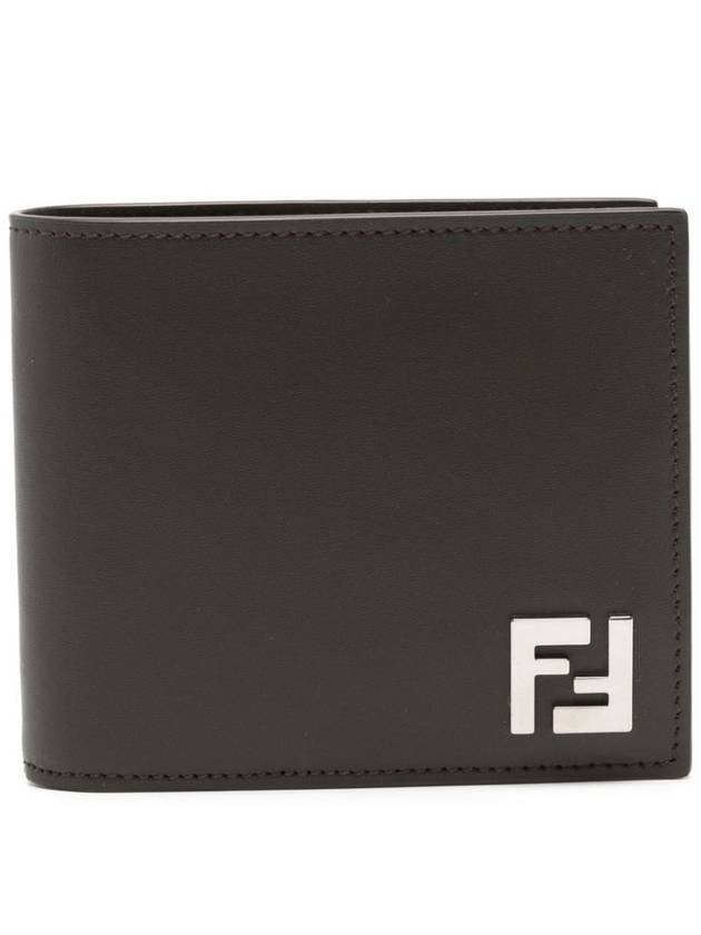 Fendi FF Square Leather Bi-Fold Half Wallet Brown