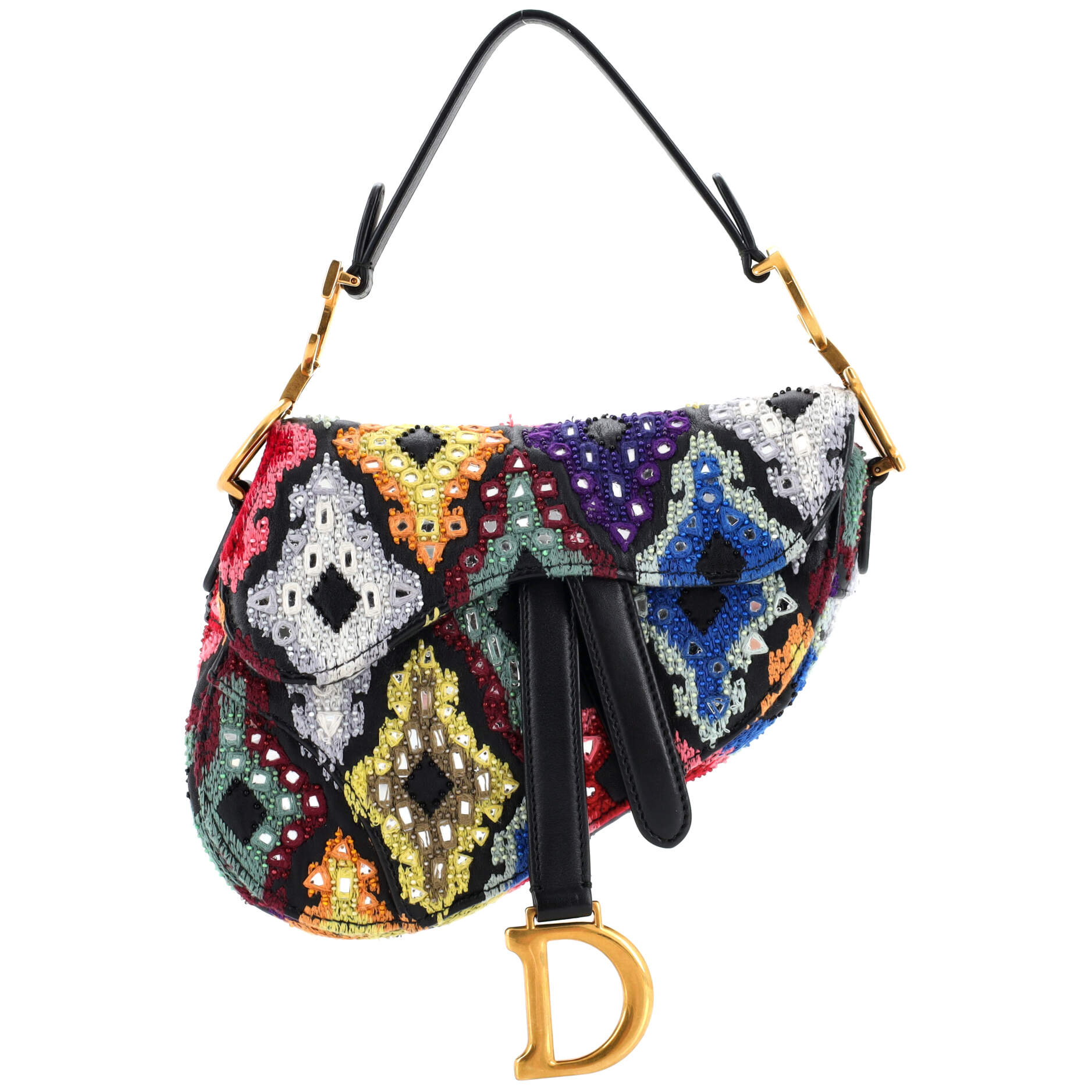 Dior Saddle Handbag Embroidered Leather Mini