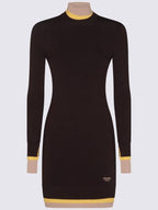 Fendi High Neck Wool Short Dress Dark Purple