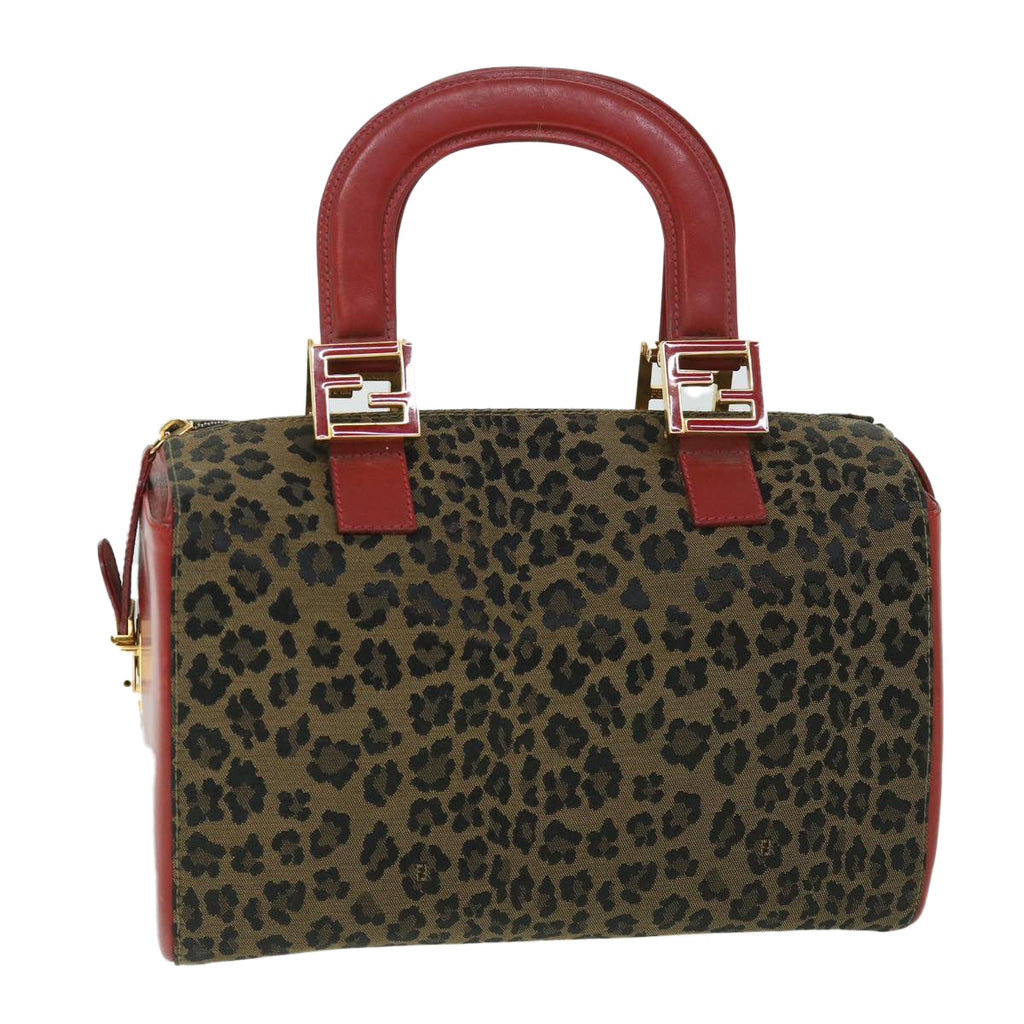FENDI Leopard Boston Bag Canvas Brown54817