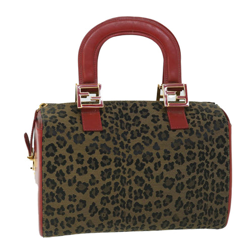 FENDI Leopard Boston Bag Canvas Brown54817
