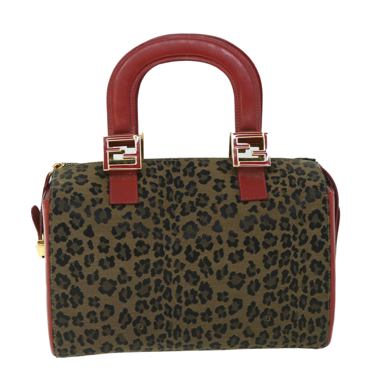 FENDI Leopard Boston Bag Canvas Brown54817