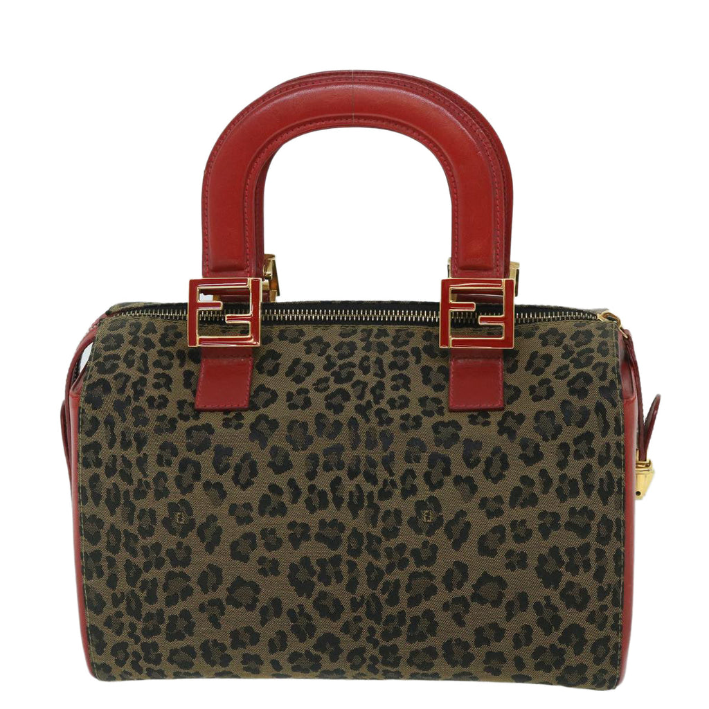 FENDI Leopard Boston Bag Canvas Brown54817