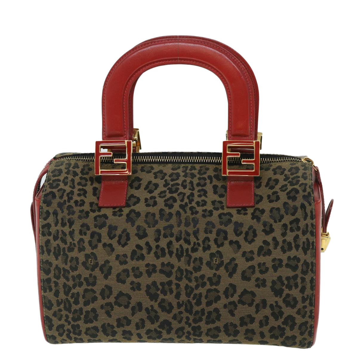 FENDI Leopard Boston Bag Canvas Brown54817
