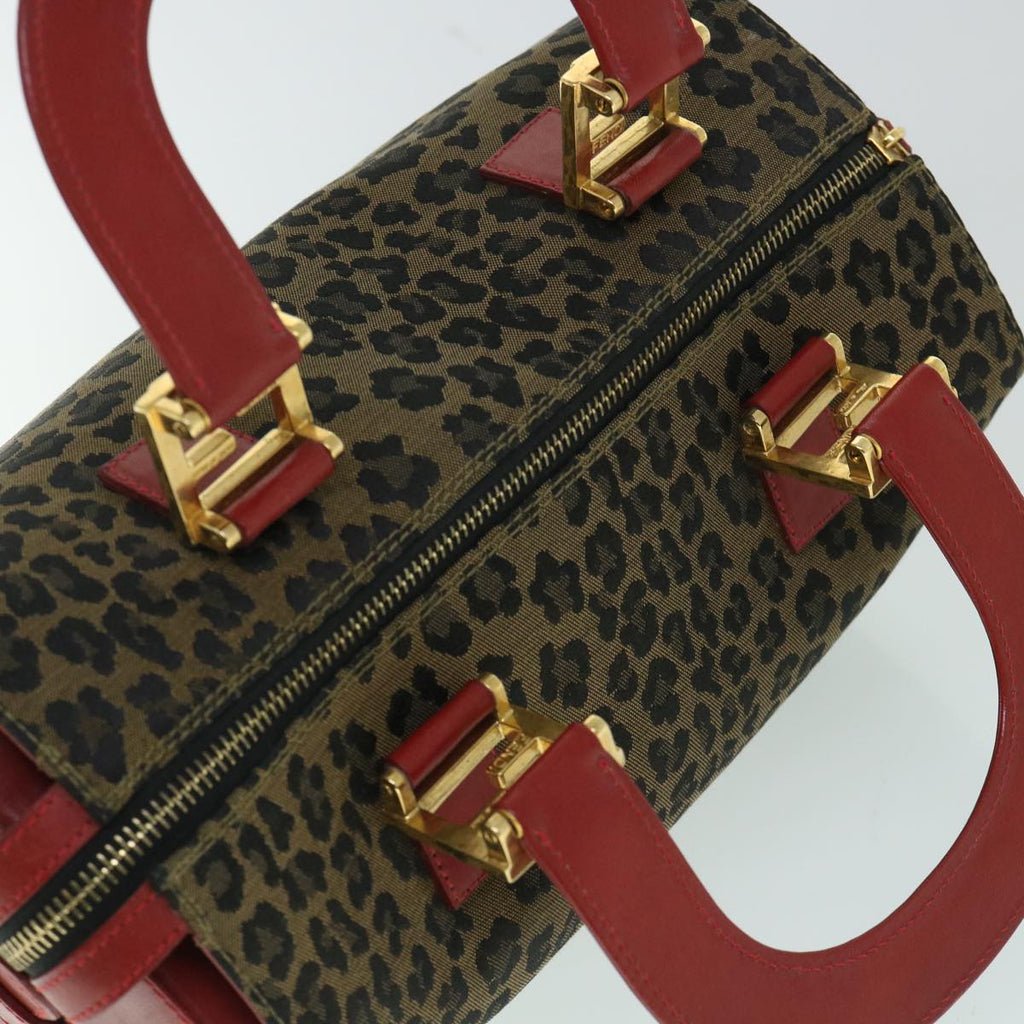 FENDI Leopard Boston Bag Canvas Brown54817