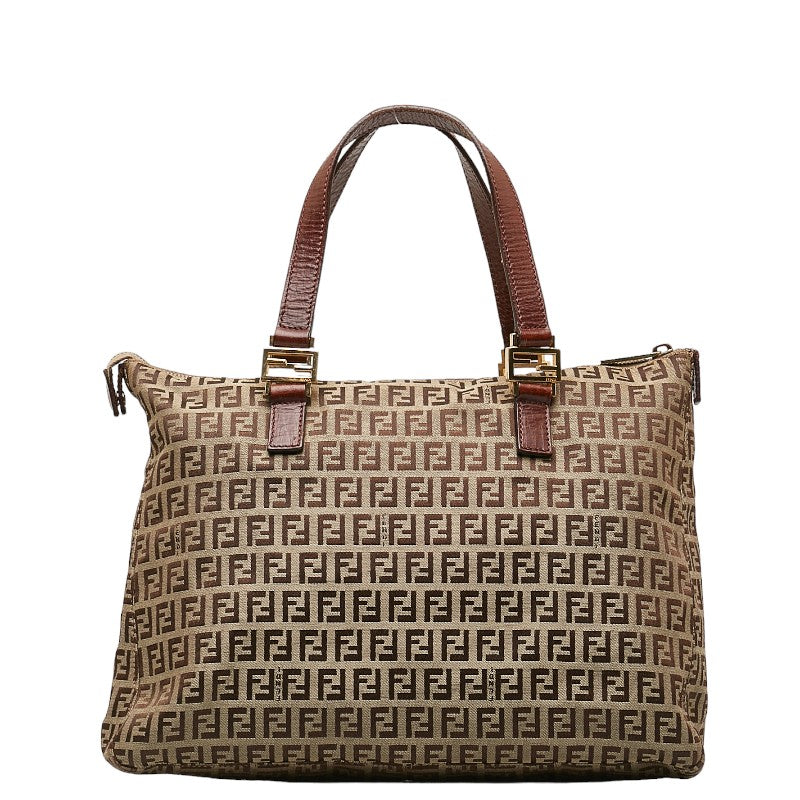 Fendi Zucchino tote bag brown canvas leather ladies