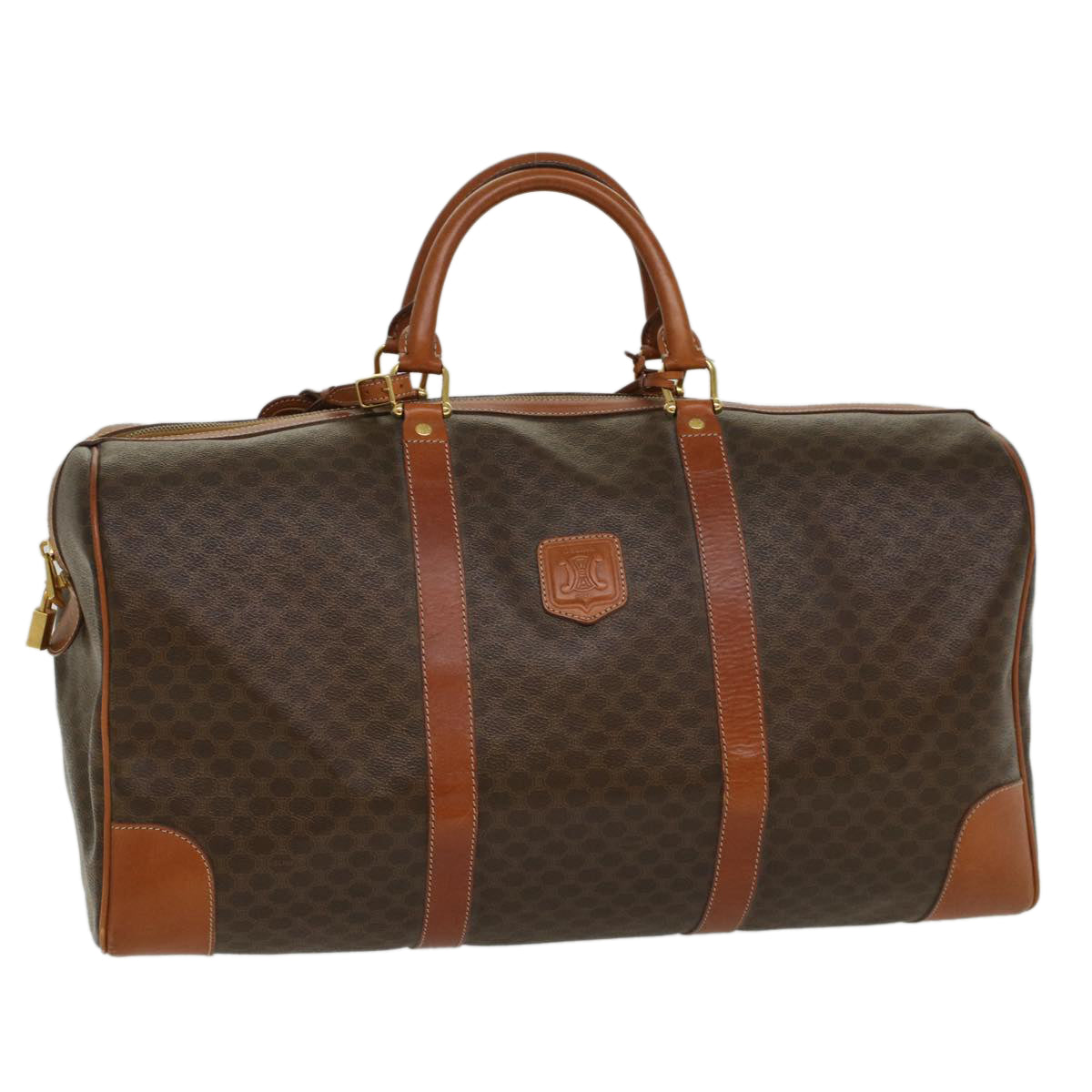 CELINE Macadam Canvas Boston Bag PVC Leather Brown  54831