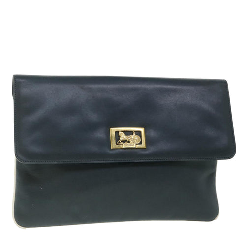 CELINE Horse Carriage Clutch Bag Leather Navy  54881