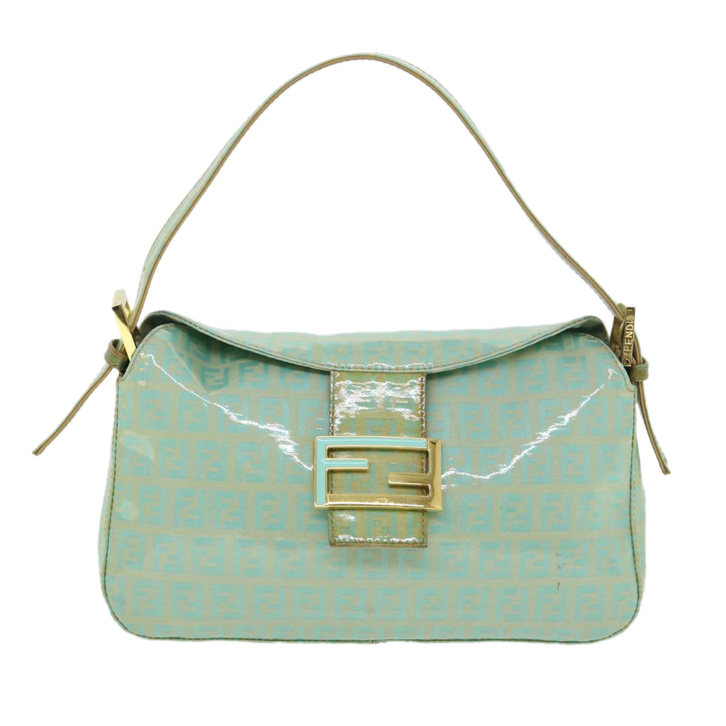 FENDI Zucchino Canvas Mamma Baguette Shoulder Bag Coated Canvas Blue54889