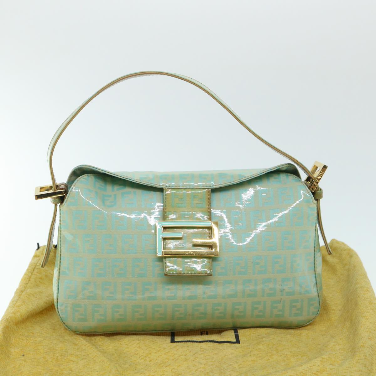 FENDI Zucchino Canvas Mamma Baguette Shoulder Bag Coated Canvas Blue54889