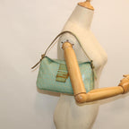 FENDI Zucchino Canvas Mamma Baguette Shoulder Bag Coated Canvas Blue54889