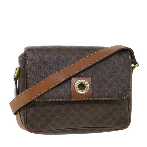 CELINE Macadam Canvas Shoulder Bag PVC Leather Brown  54894