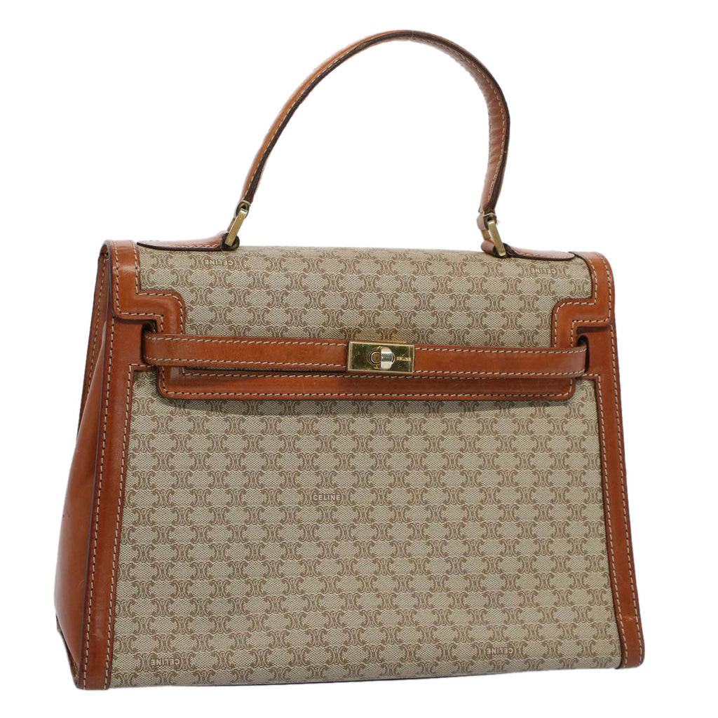 CELINE Macadam Canvas Hand Bag PVC Leather Beige Brown  54903