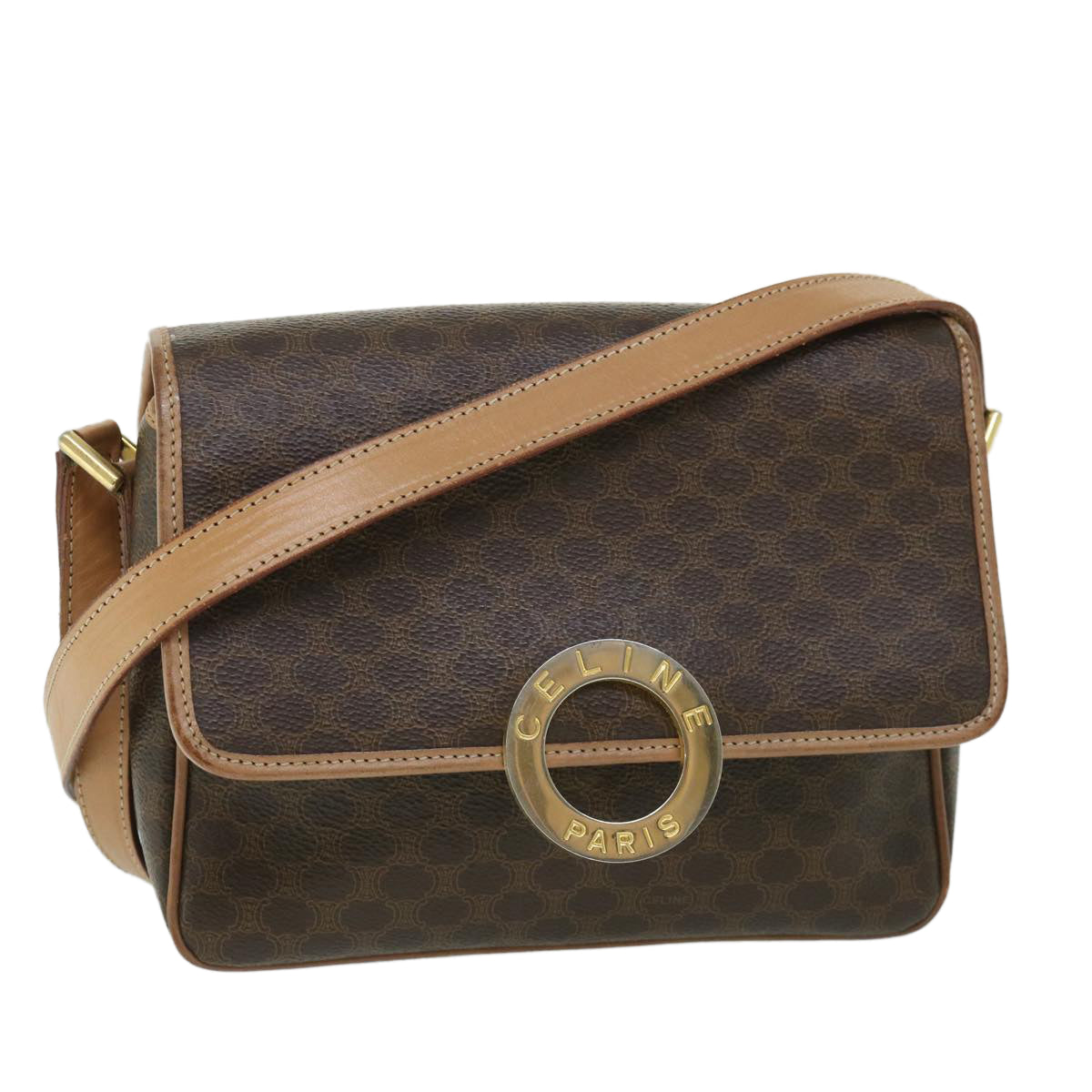 CELINE Macadam Canvas Shoulder Bag PVC Leather Brown  54959