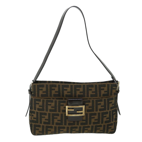 FENDI Zucca Canvas Mamma Baguette Shoulder Bag Black Brown54960