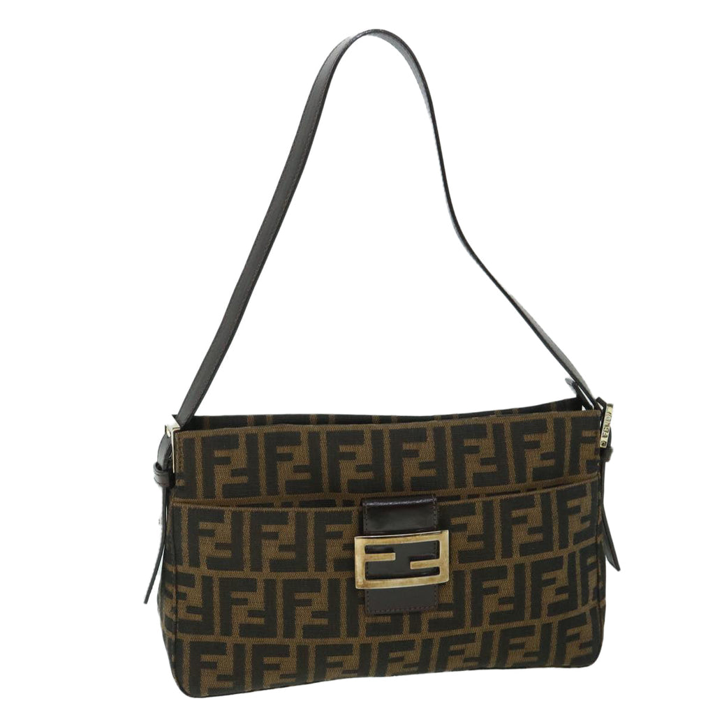 FENDI Zucca Canvas Mamma Baguette Shoulder Bag Black Brown54960
