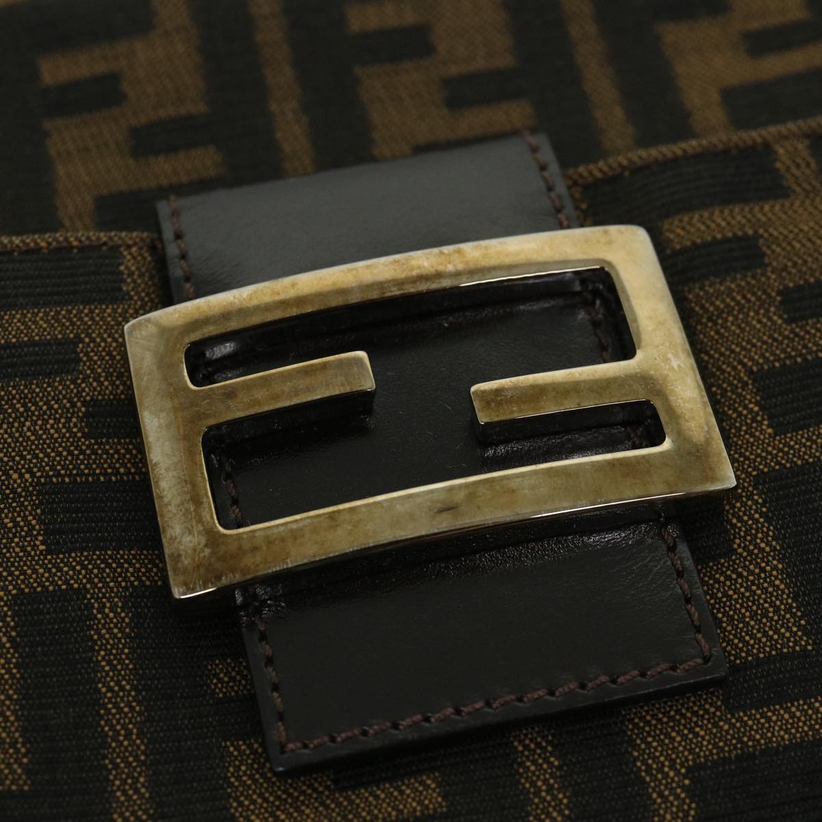 FENDI Zucca Canvas Mamma Baguette Shoulder Bag Black Brown54960