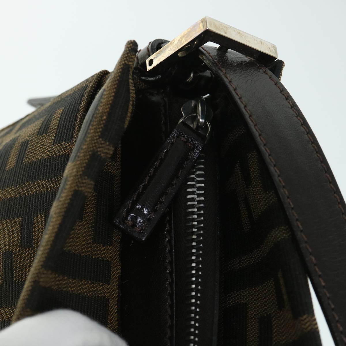 FENDI Zucca Canvas Mamma Baguette Shoulder Bag Black Brown54960