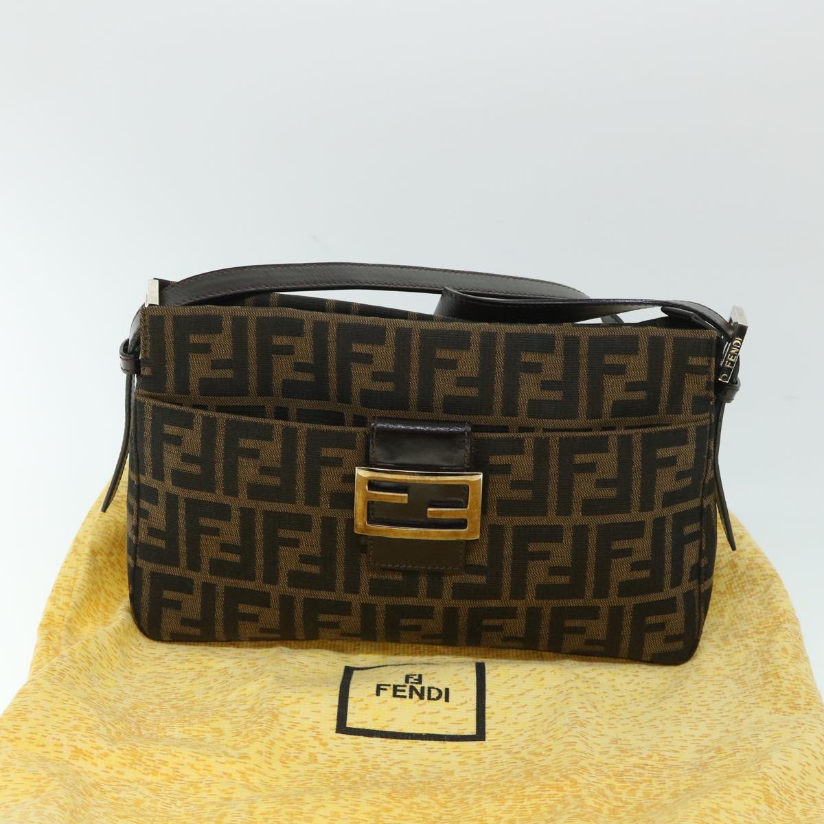 FENDI Zucca Canvas Mamma Baguette Shoulder Bag Black Brown54960
