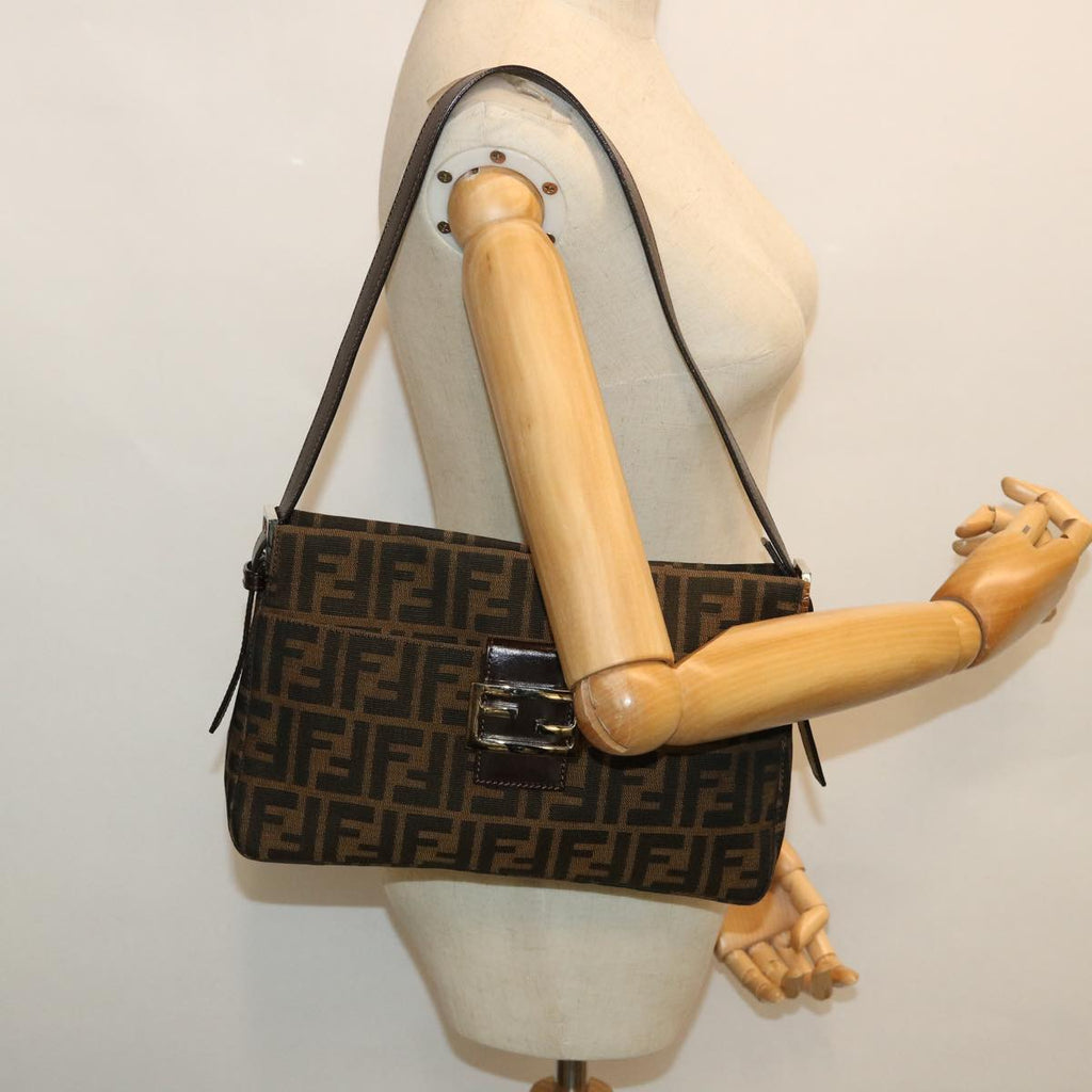 FENDI Zucca Canvas Mamma Baguette Shoulder Bag Black Brown54960