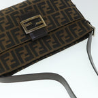 FENDI Zucca Canvas Mamma Baguette Shoulder Bag Black Brown54960