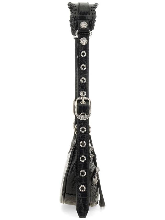 Balenciaga Le Cagole Crocodile Embossed Shoulder Bag Black