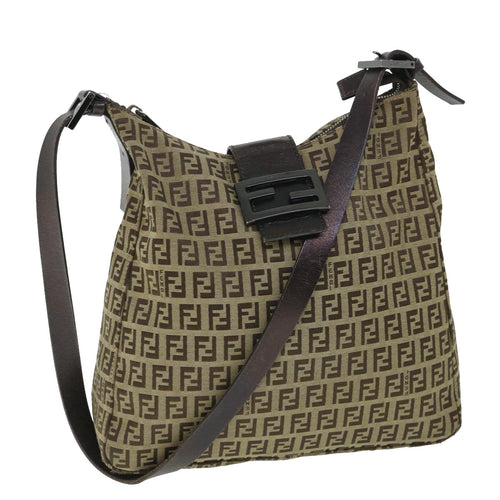 FENDI Zucchino Canvas Mamma Baguette Shoulder Bag Brown54964