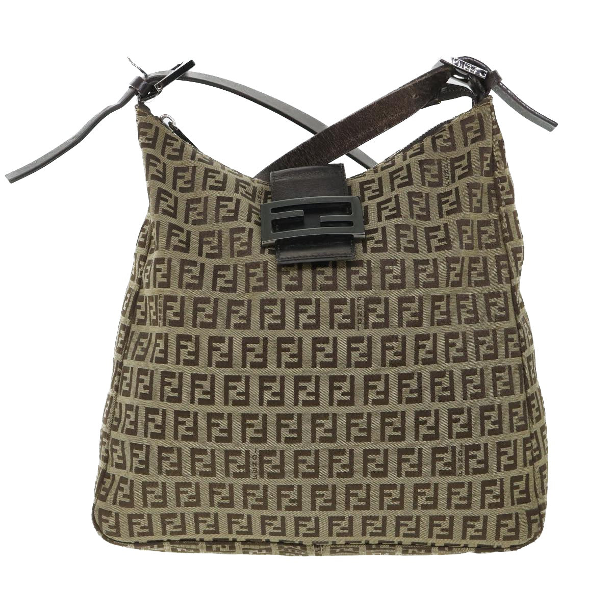 FENDI Zucchino Canvas Mamma Baguette Shoulder Bag Brown54964