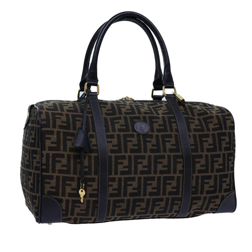 FENDI Zucca Canvas Boston Bag Leather Black Brown54976