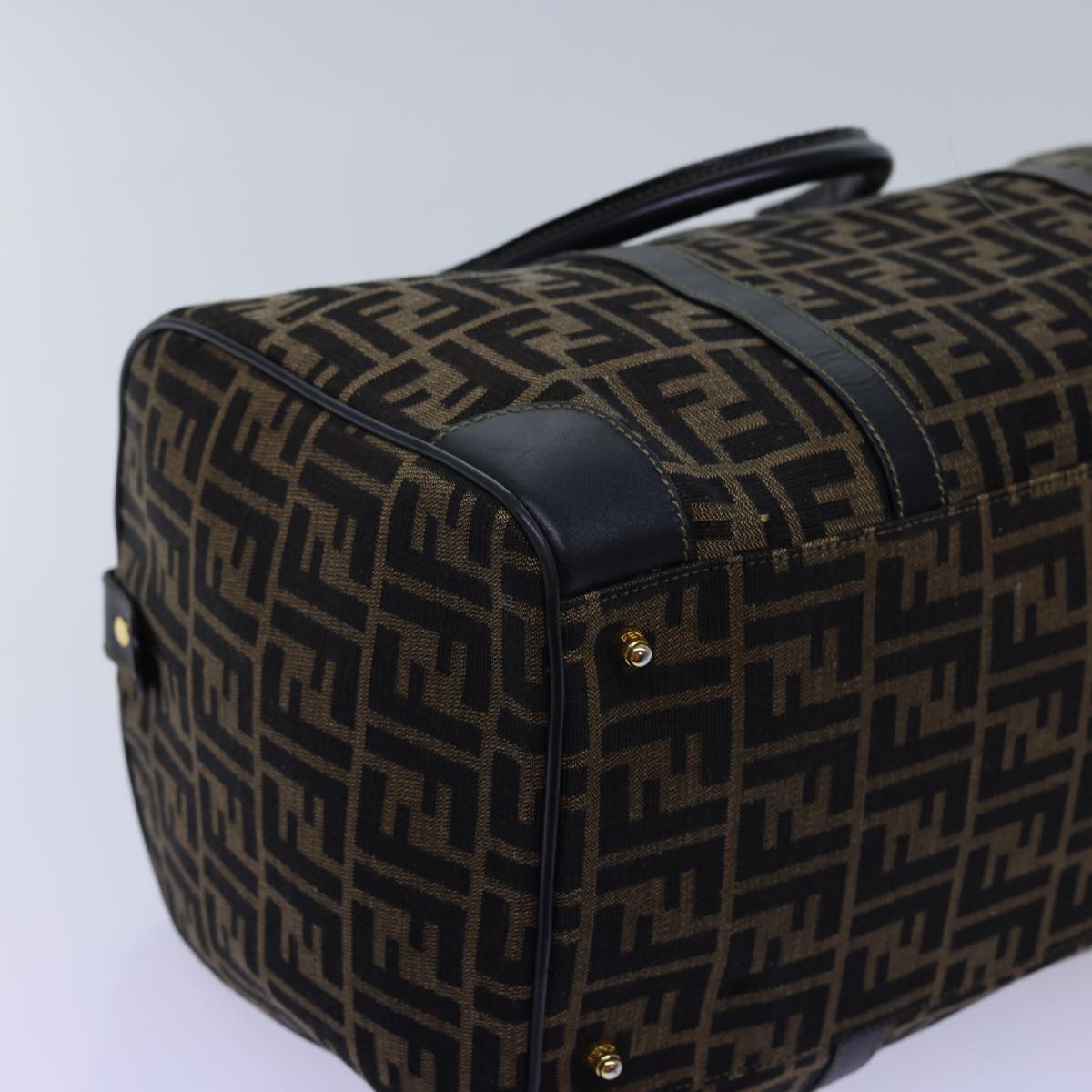 FENDI Zucca Canvas Boston Bag Leather Black Brown54976