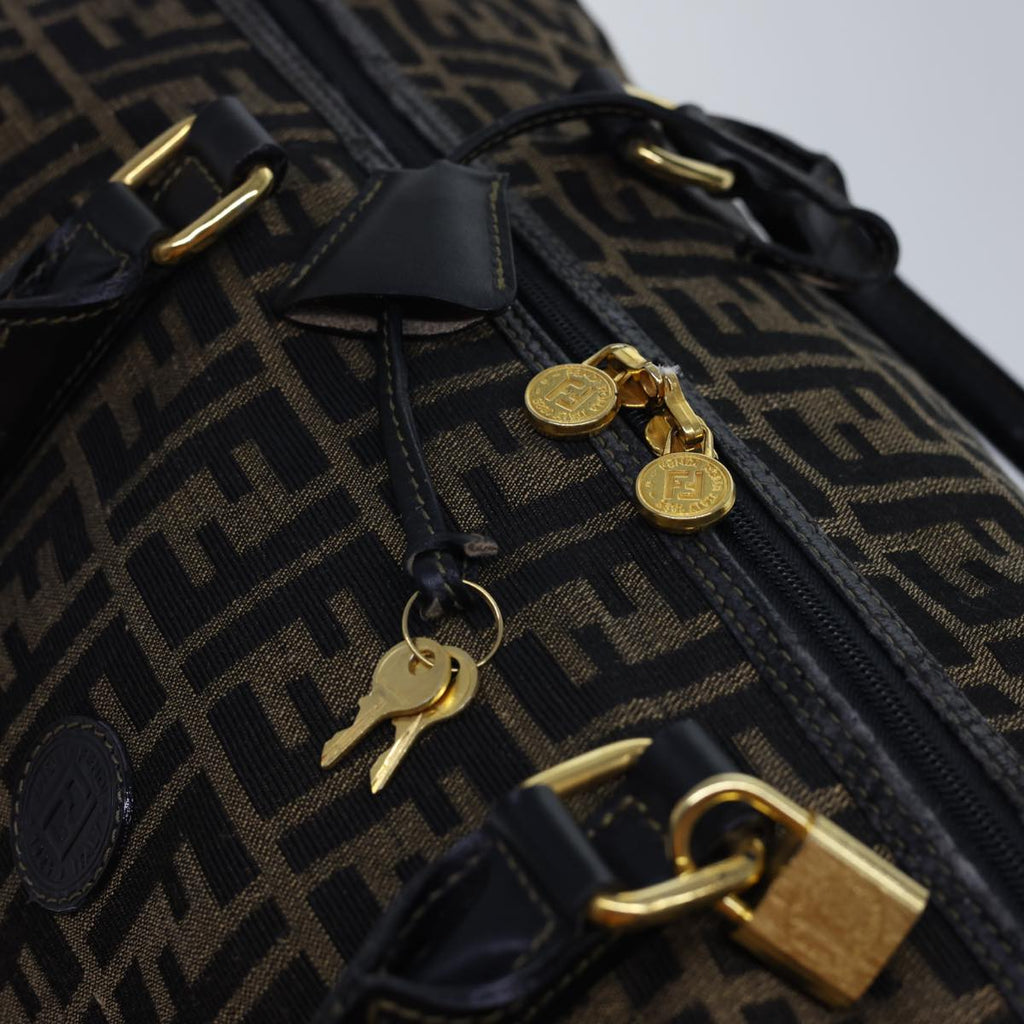 FENDI Zucca Canvas Boston Bag Leather Black Brown54976