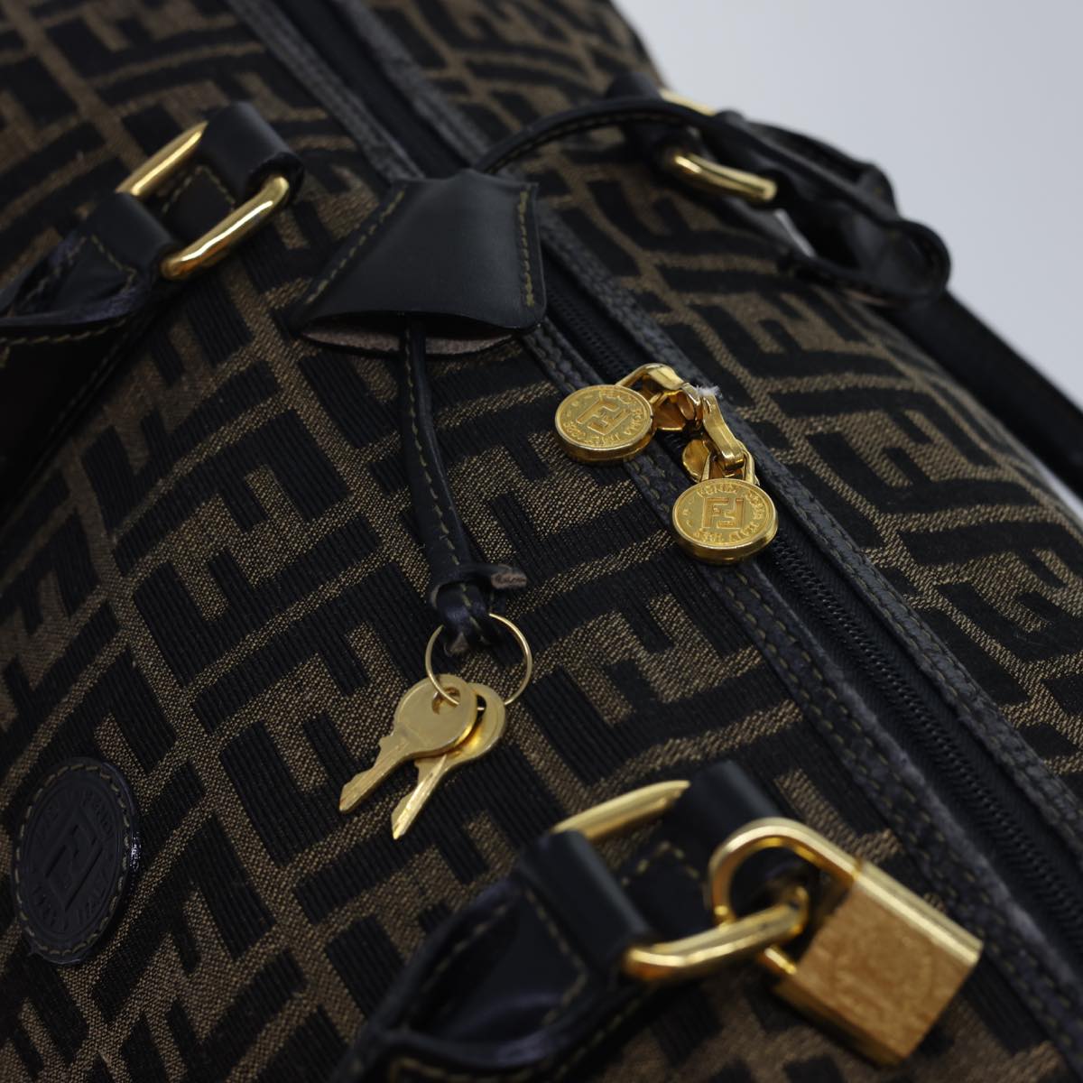 FENDI Zucca Canvas Boston Bag Leather Black Brown54976