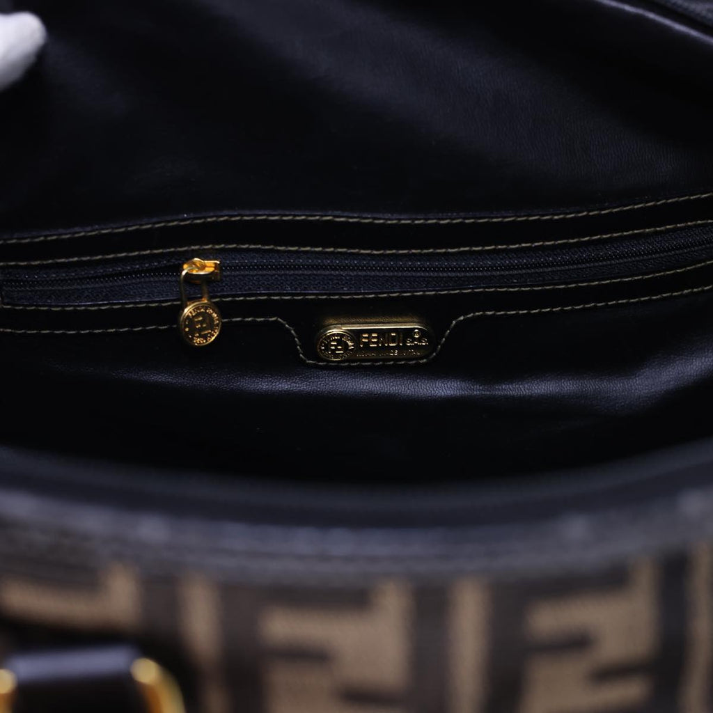 FENDI Zucca Canvas Boston Bag Leather Black Brown54976