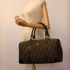 FENDI Zucca Canvas Boston Bag Leather Black Brown54976