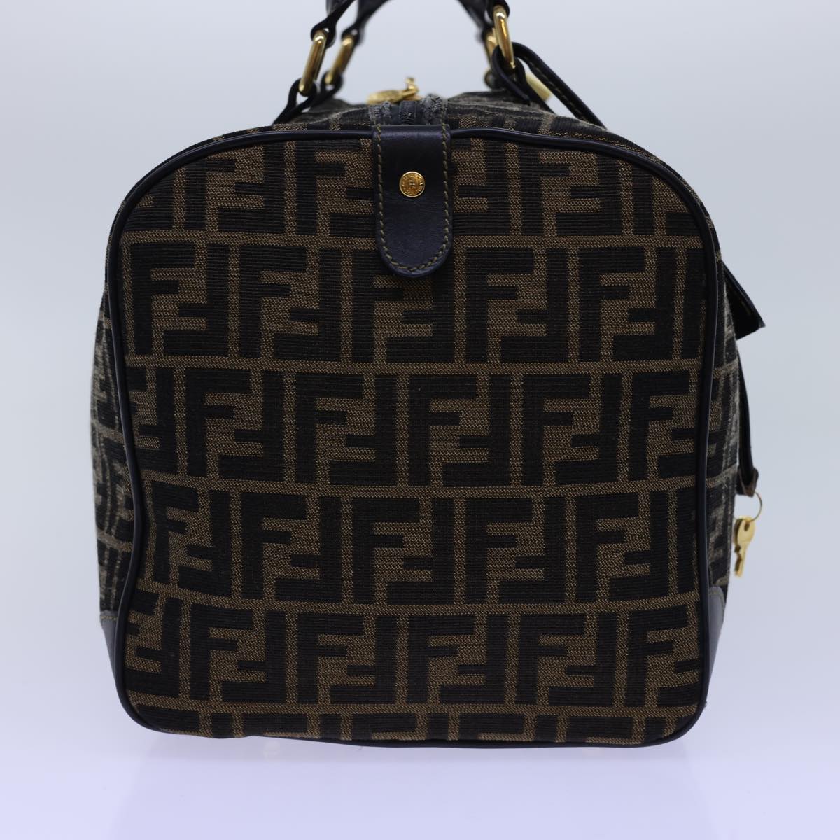 FENDI Zucca Canvas Boston Bag Leather Black Brown54976