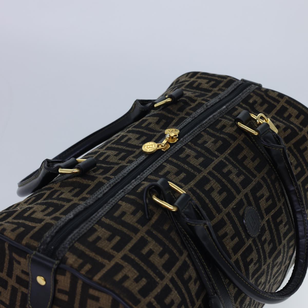 FENDI Zucca Canvas Boston Bag Leather Black Brown54976