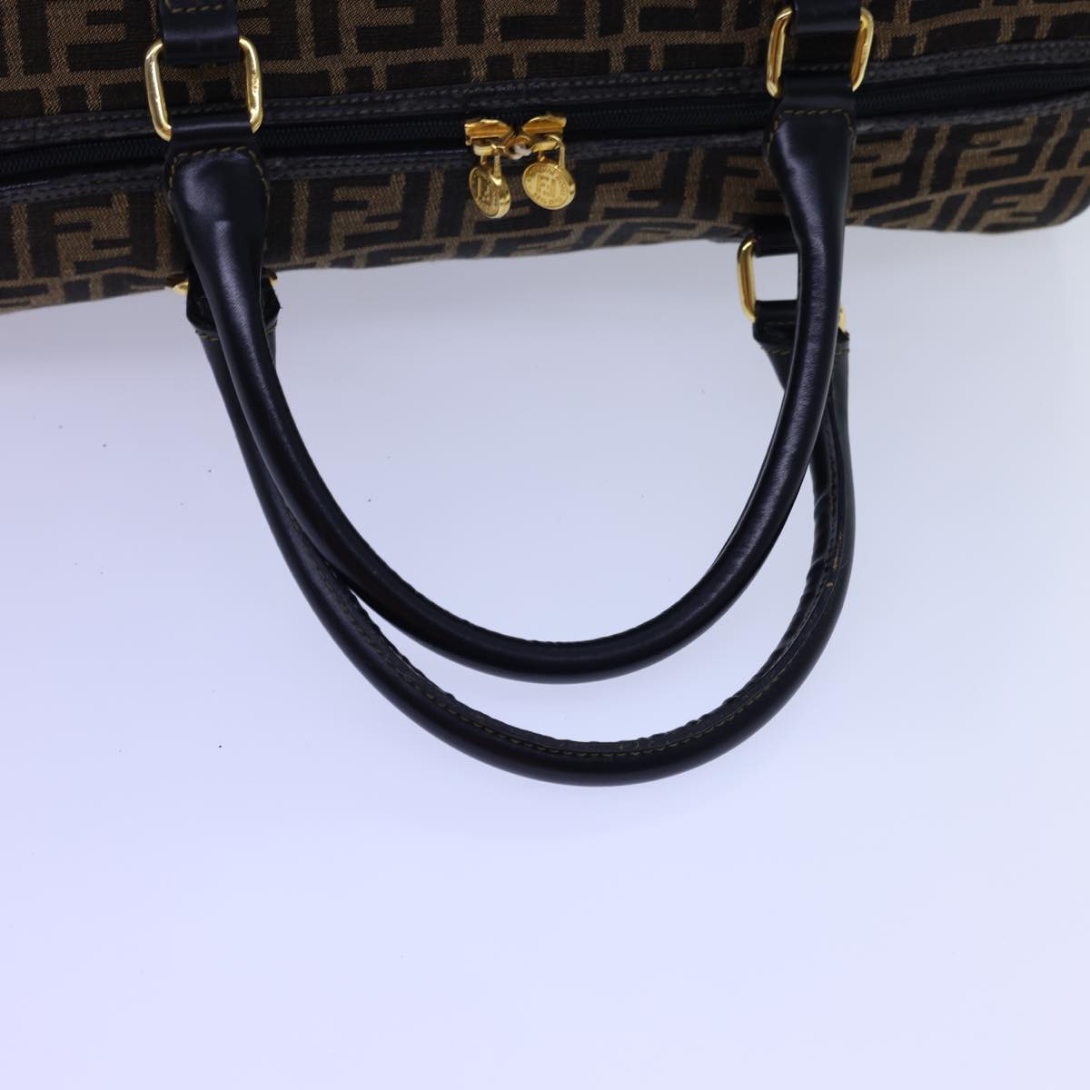 FENDI Zucca Canvas Boston Bag Leather Black Brown54976