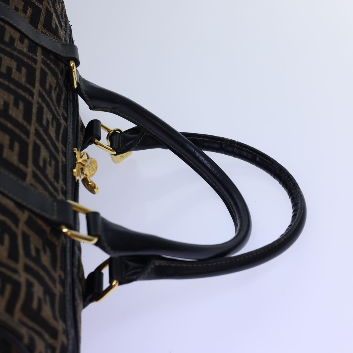 FENDI Zucca Canvas Boston Bag Leather Black Brown54976