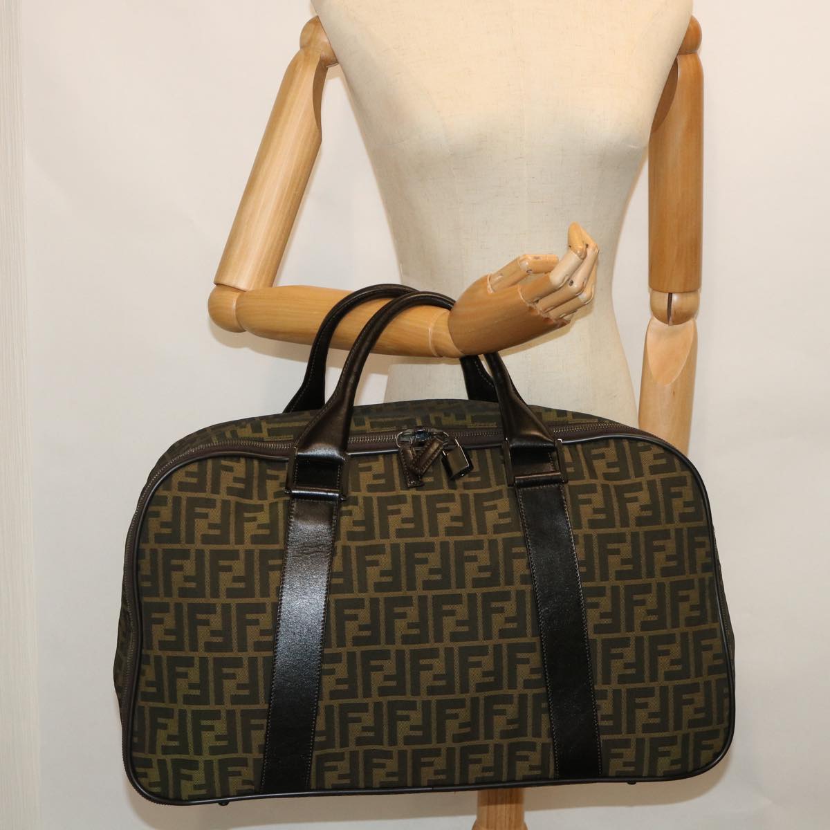 FENDI Zucca Canvas Boston Bag Brown54989
