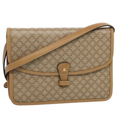 CELINE Macadam Canvas Shoulder Bag Beige  54990