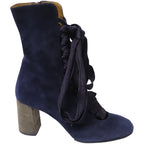 Chloe Harper Lace Up Boots in Navy Blue Suede