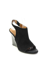 Chloe Womens Wedge Heel Ankle Strap Peep Toe Pumps Black Suede