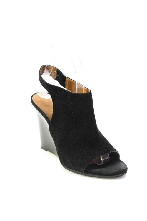 Chloe Womens Wedge Heel Ankle Strap Peep Toe Pumps Black Suede