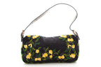 Fendi Black & Multi Beaded Floral Applique Baguette