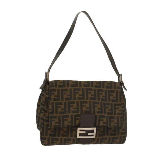 FENDI Zucca Canvas Mamma Baguette Shoulder Bag Brown Black55001