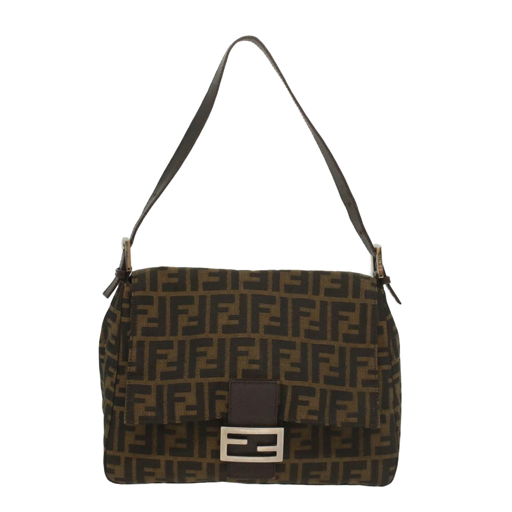FENDI Zucca Canvas Mamma Baguette Shoulder Bag Brown Black55001