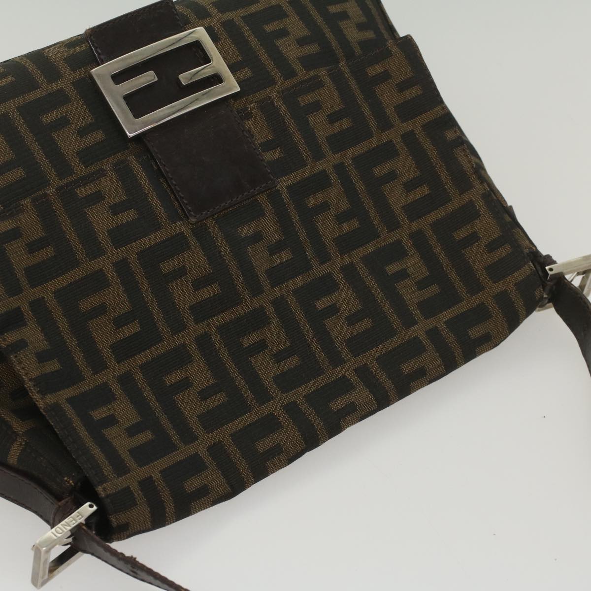 FENDI Zucca Canvas Mamma Baguette Shoulder Bag Brown Black55001
